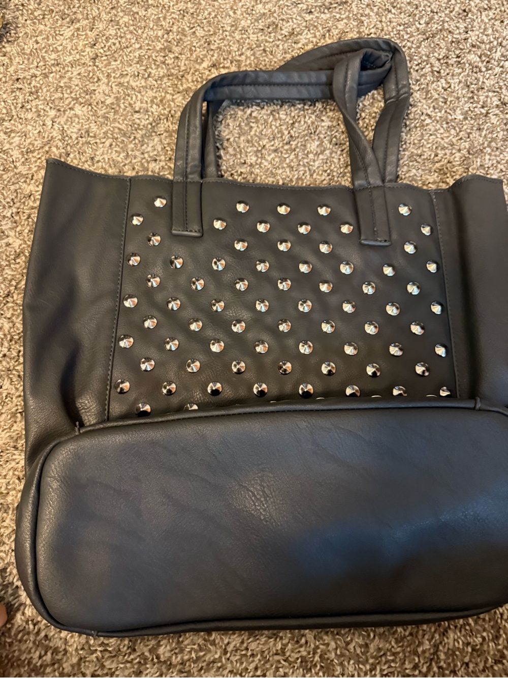 Studded Gray Tote Bag - Fashionable Women's Handbag